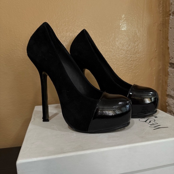 YSL Yves Saint Laurent Tribtoo Suede Pumps Black Business Womens Heels Size 36 - Picture 1 of 6